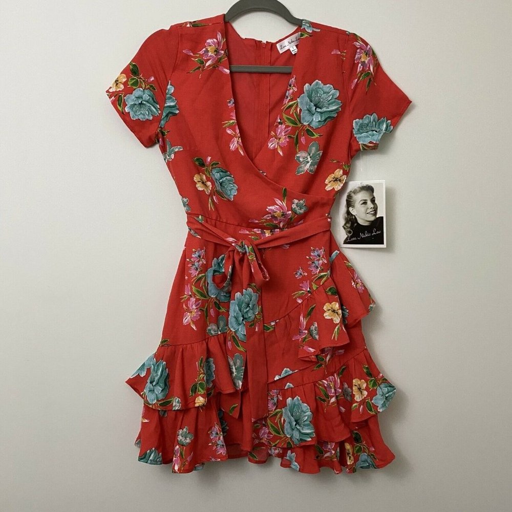 Love Nickie Lew Red Floral Print Dress Juniors 3